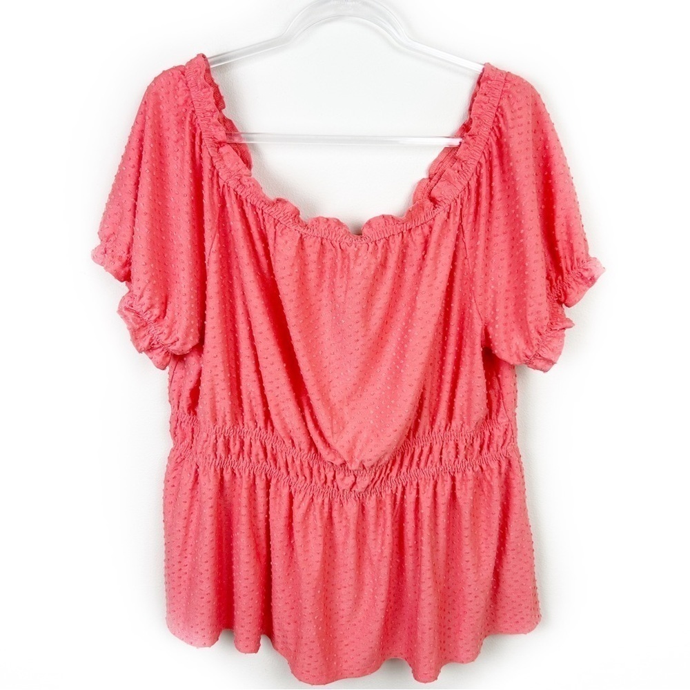 Lane Bryant Baby Doll Swiss dot coral summer ruffle flowy blouse size: 18/20